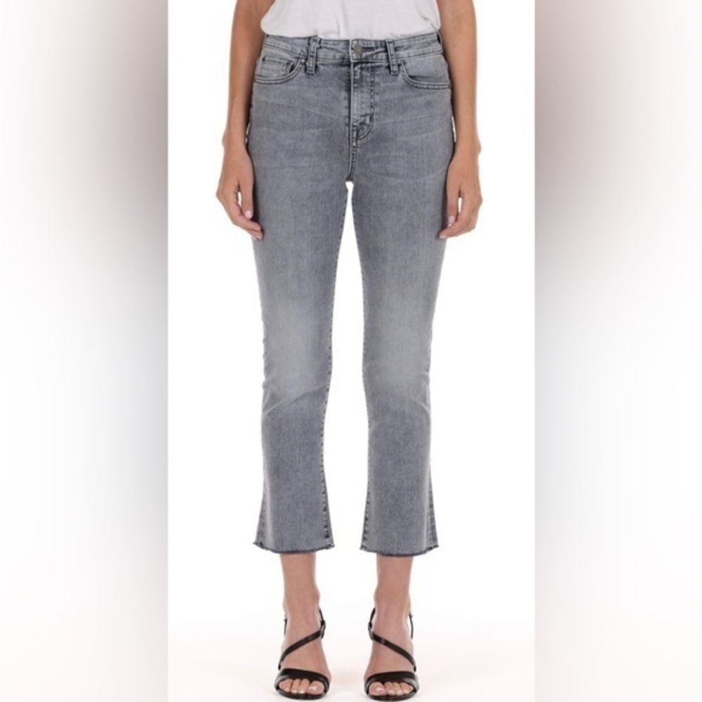 Fidelity Denim Juniper Crop Flare Stretch Jeans in Surfire Gray Raw Hem Size‎ 29